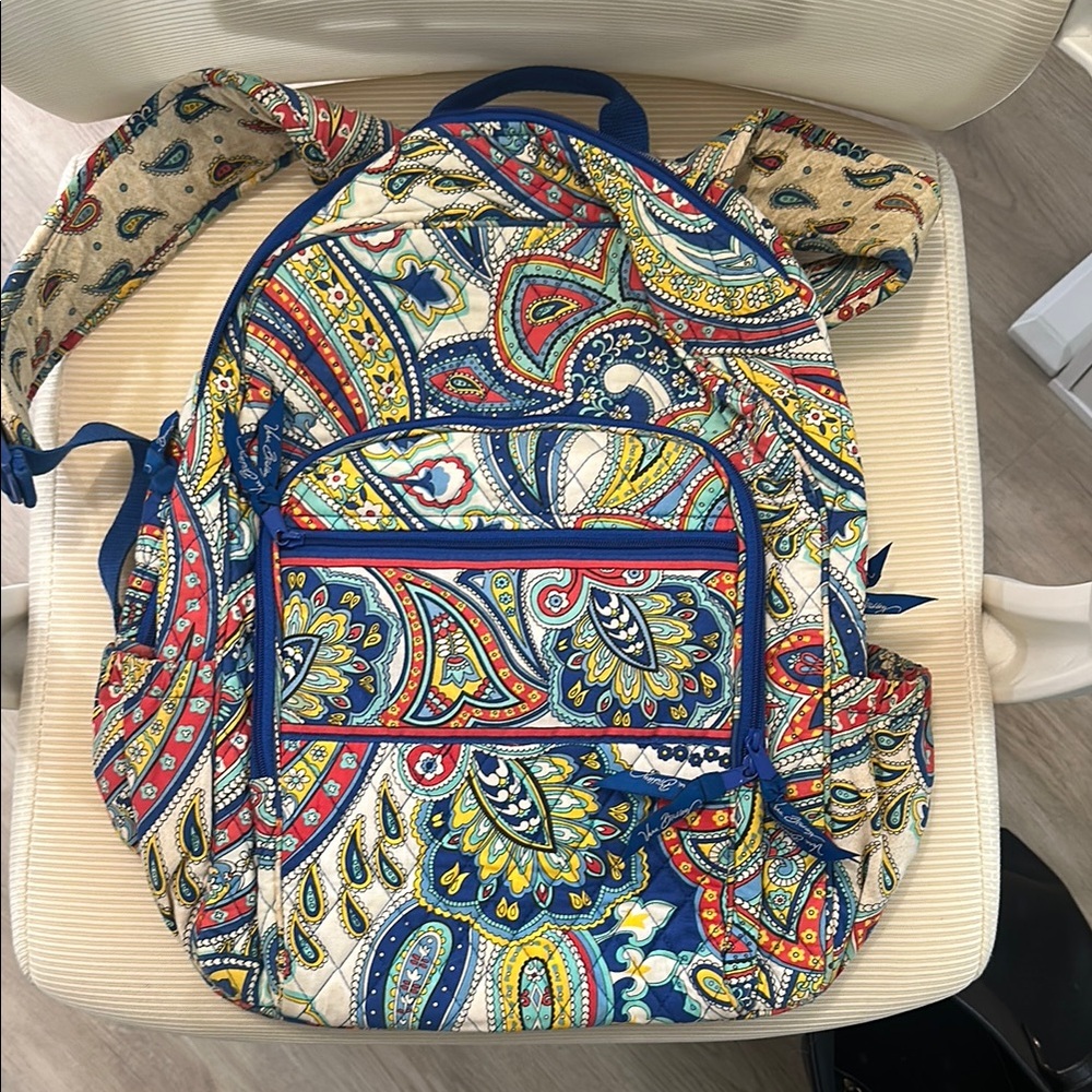 Vera Bradley Blue and Red Quilted Backpack with Paisley Design